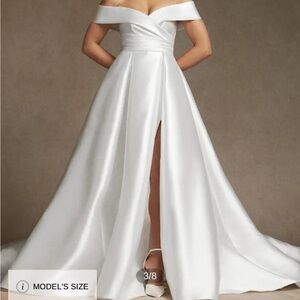 Azazie Michelle Off-Shoulder White Wedding Dress